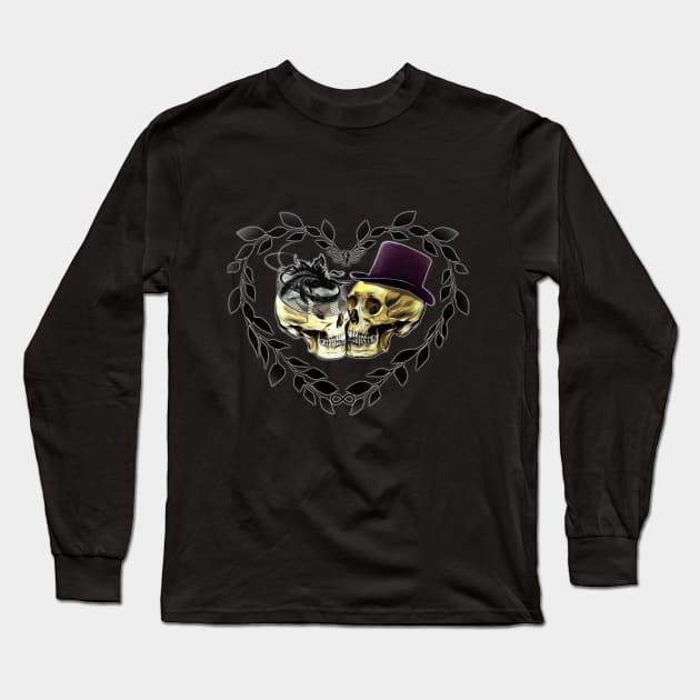 Eternal love, Vintage Lovers skeletons, lovers, cool skulls, bones, romance skull Long Sleeve T-Shirt by Collagedream